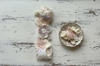 Decorative junk journal shabby lace cover scroll  made of lace and fabric