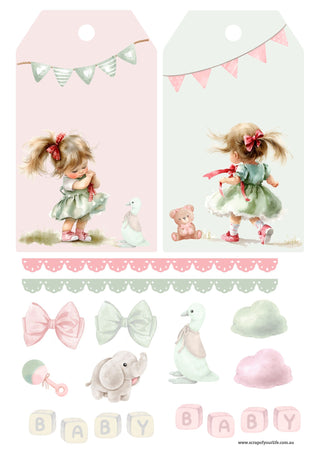 Little Girl Sage and Pink Tag Set - Scrap Of Your Life 