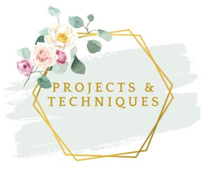 Decorative text 'PROJECTS & TECHNIQUES' with floral elements on a white background