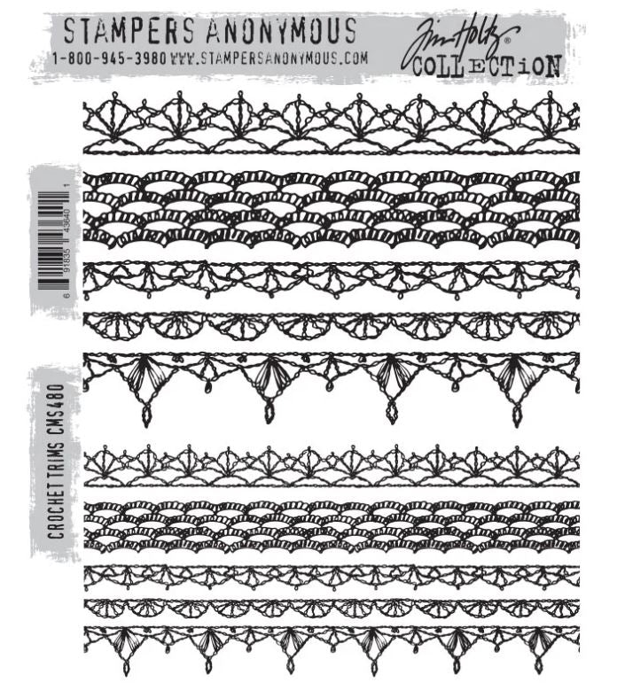 Tim Holtz Cling Stamps 7"X8.5"- Crochet Trims - Scrap Of Your Life 