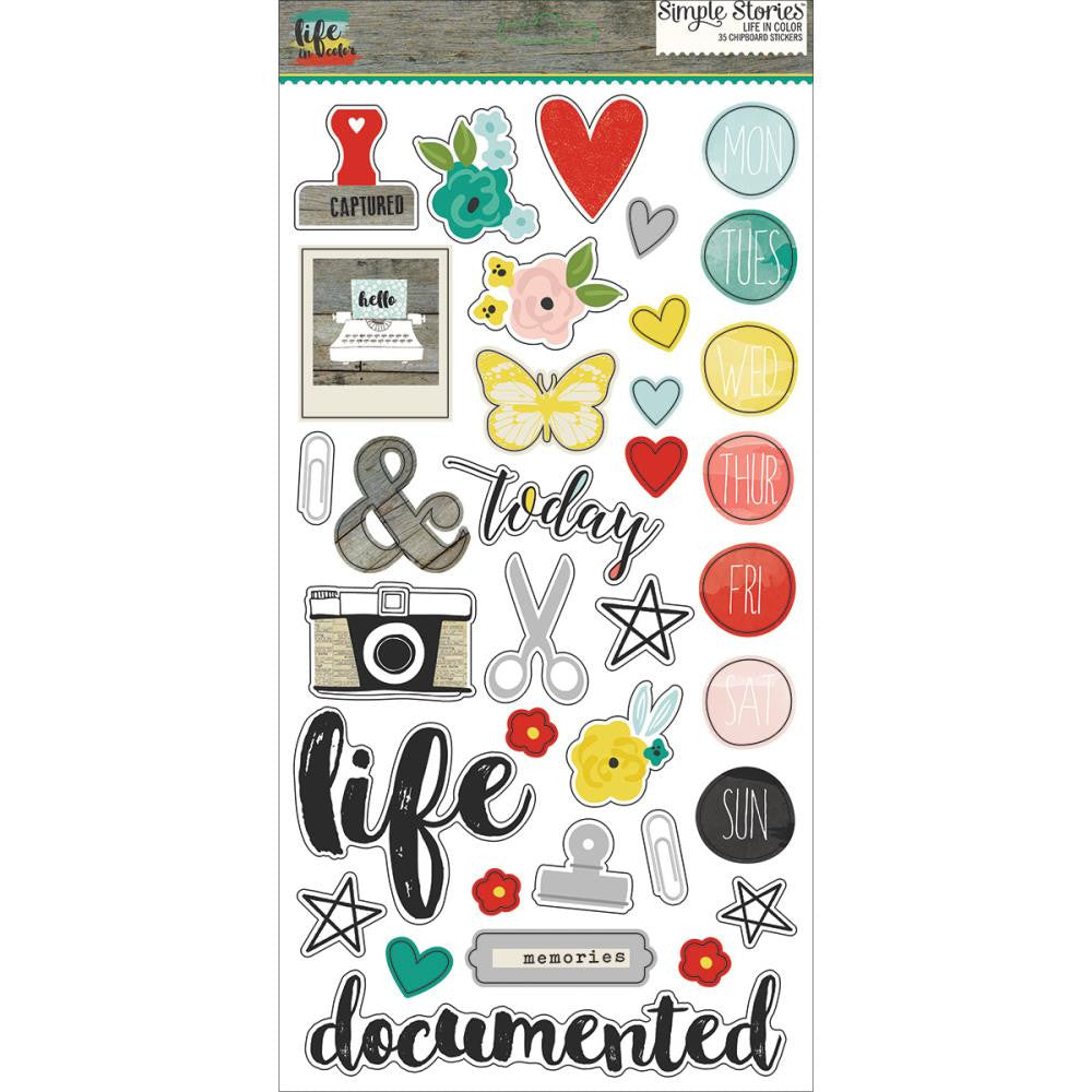 Simple Stories Life in Colour Chipboard Stickers - Scrap Of Your Life 