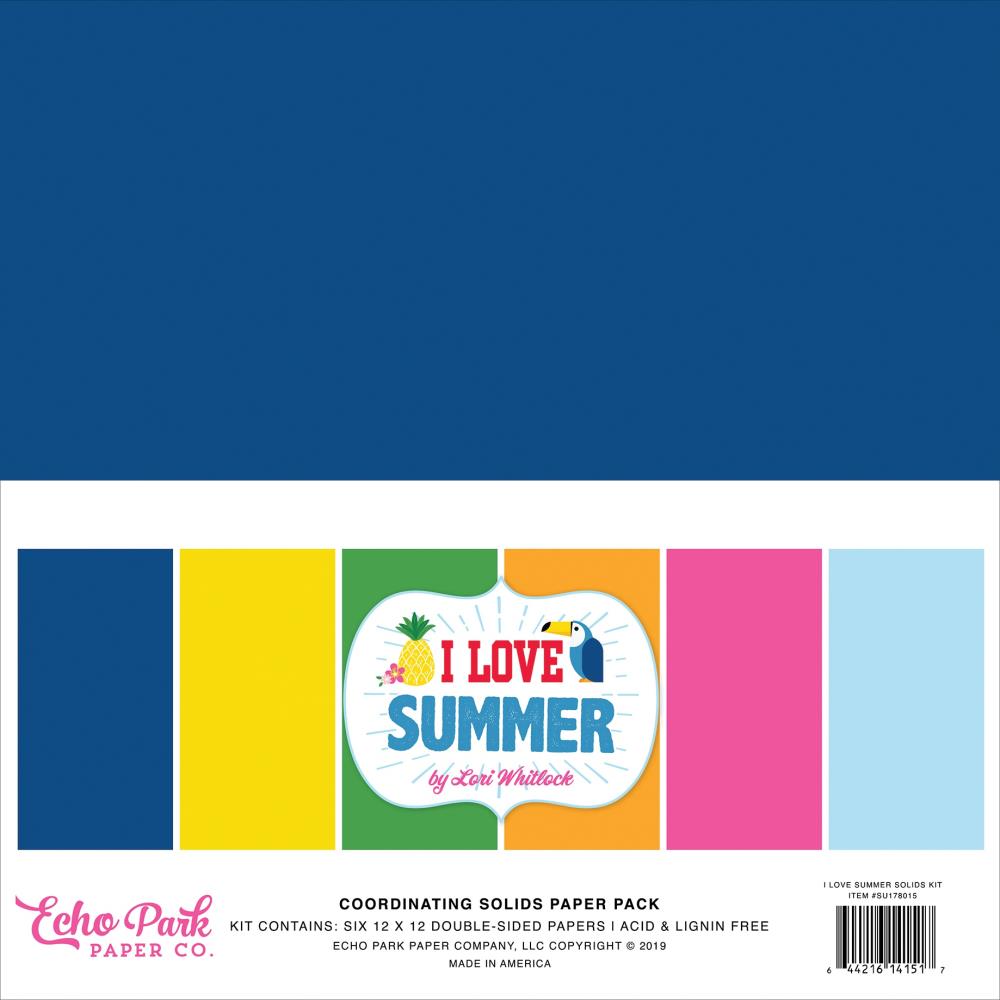 Echo Park Double-Sided Solid Cardstock 12"X12" I Love Summer - Scrap Of Your Life 