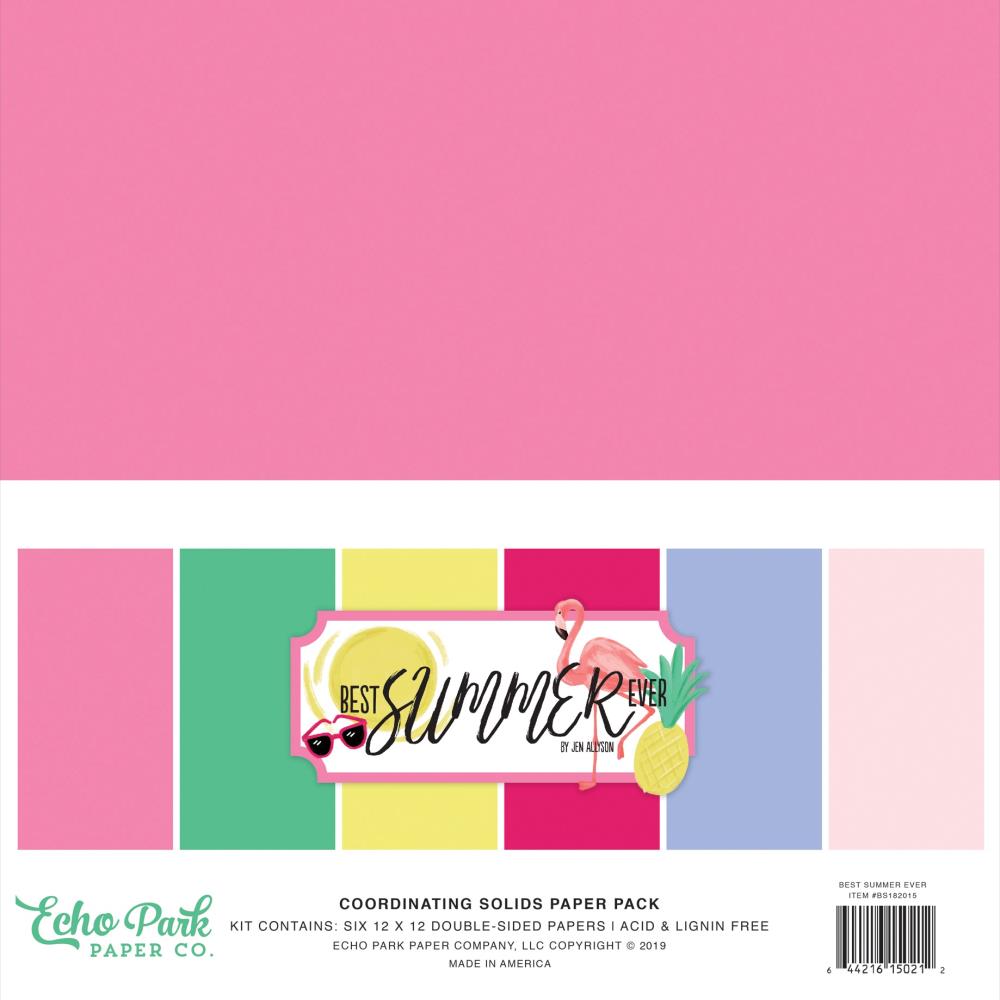 Echo Park Double-Sided Solid Cardstock 12" x 12" Best Summer Ever - Scrap Of Your Life 