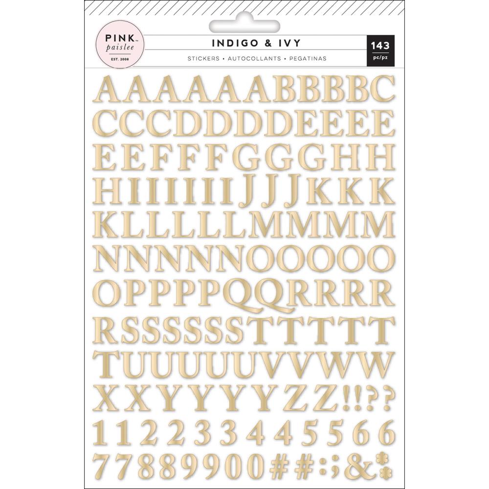 Pink Paislee - Indigo and Ivy Collection - Alphabet Stickers with Gold Foil - Scrap Of Your Life 