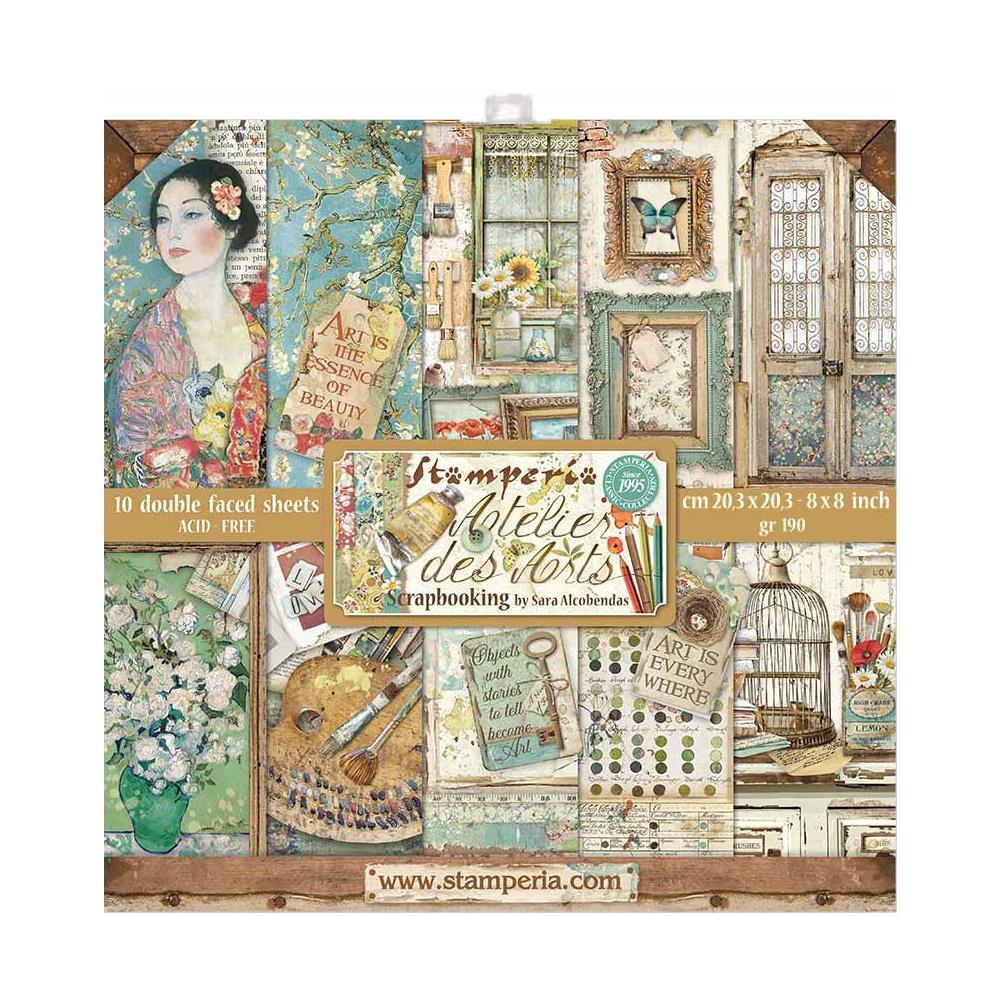 Stamperia -  Double-Sided Paper Pad 8"x8"  Atelier Des Arts - - Scrap Of Your Life 