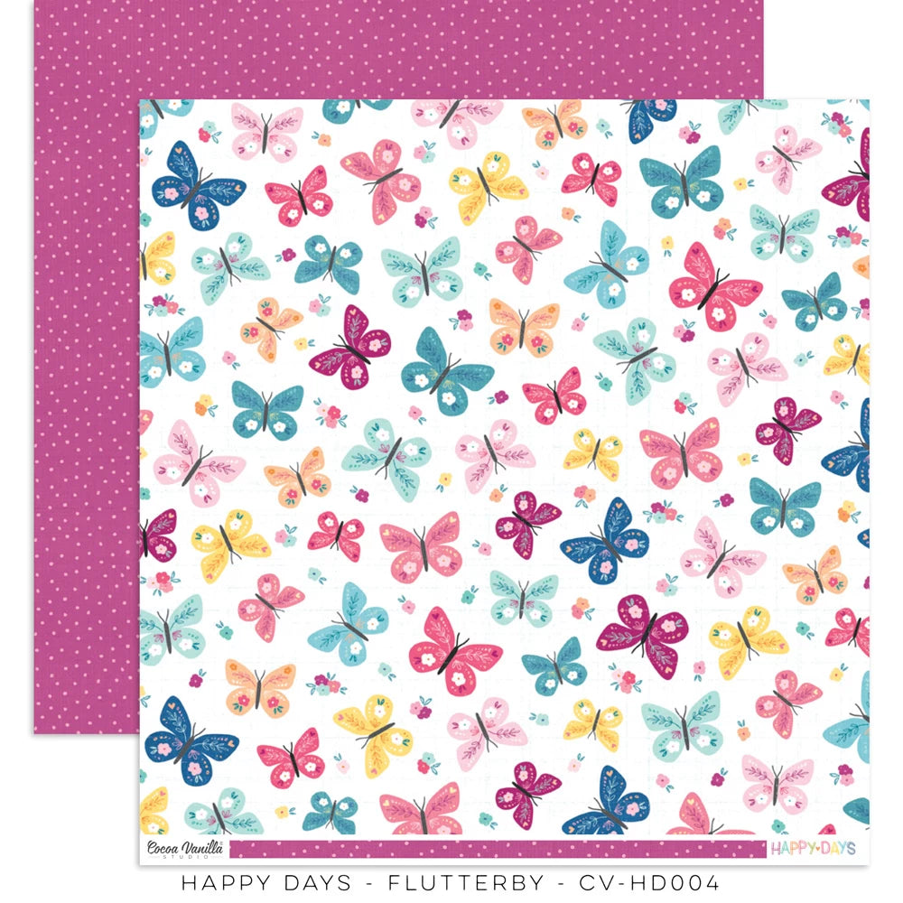 Cocoa Vanilla Happy Days - 12 x 12 Double Side Paper - Flutterby - Scrap Of Your Life 