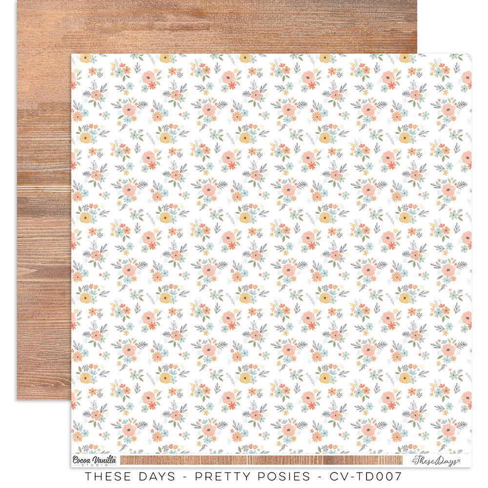 Cocoa Vanilla - These Days Collection - 12" x 12" Scrapbooking Paper - Pretty Posies - Scrap Of Your Life 