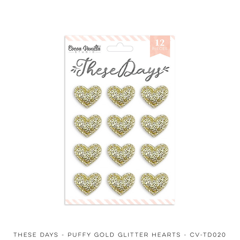 Cocoa Vanilla - These Days Collection - Gold Glitter Puffy Hearts - Scrap Of Your Life 