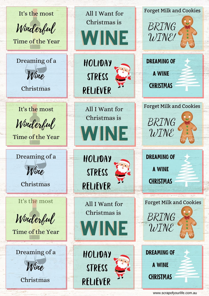 Printable - Wine Sentiments Christmas Tags - Scrap Of Your Life 