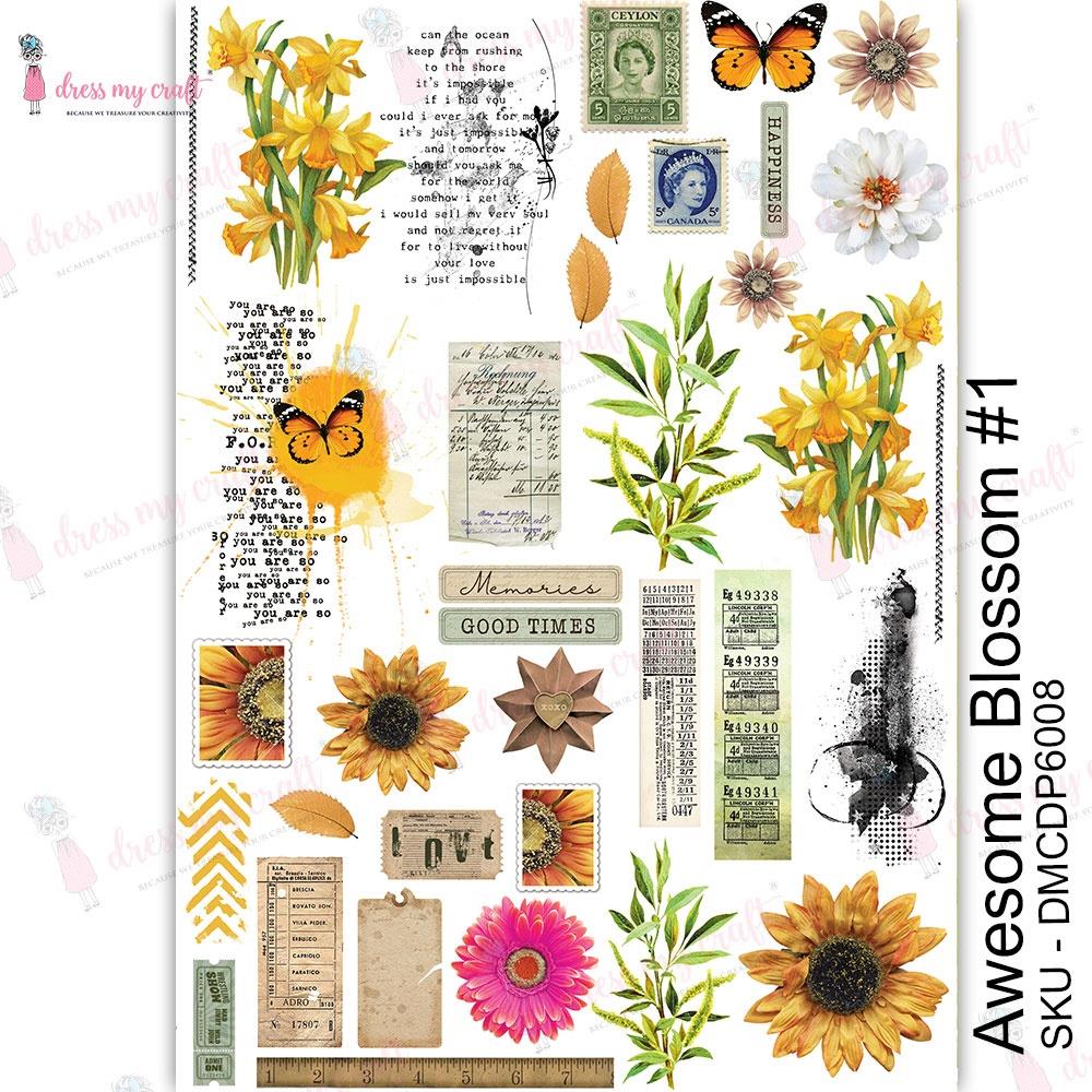 Dress My Craft Transfer Me Sheet A4 Awesome Blossoms 1 - Scrap Of Your Life 