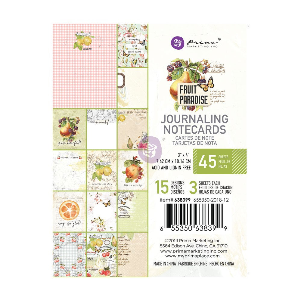 Prima - Fruity Paradise 3 x 4 Journalling Cards - Scrap Of Your Life 