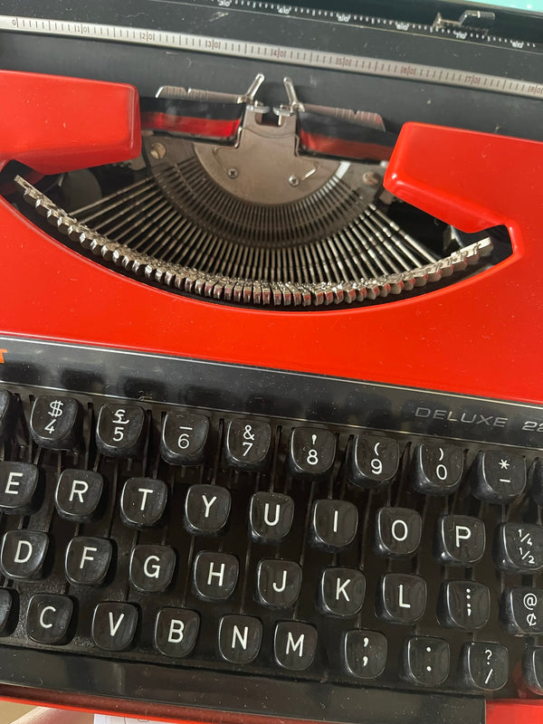 Vintage Typewriter Brother Deluxe 220 Red with Black Hardcase Vintage from 1970''s - Scrap Of Your Life 