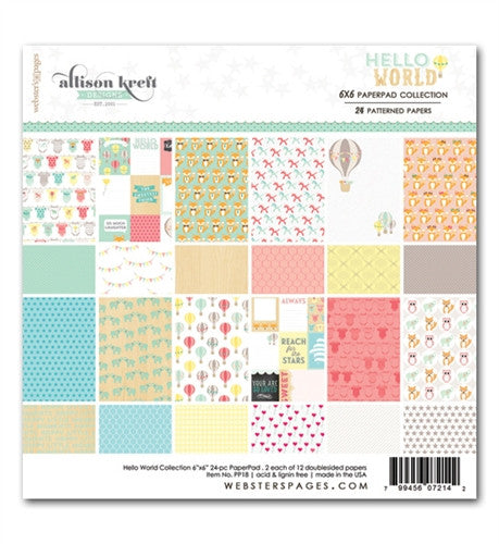 Websters Designs Alison Kreft Hello World 6 x 6 Paper Pad - Scrap Of Your Life 
