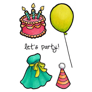 Some Odd Girl Kaylee 2"X3" Clear Stamp Set- Let's Party - Scrap Of Your Life 
